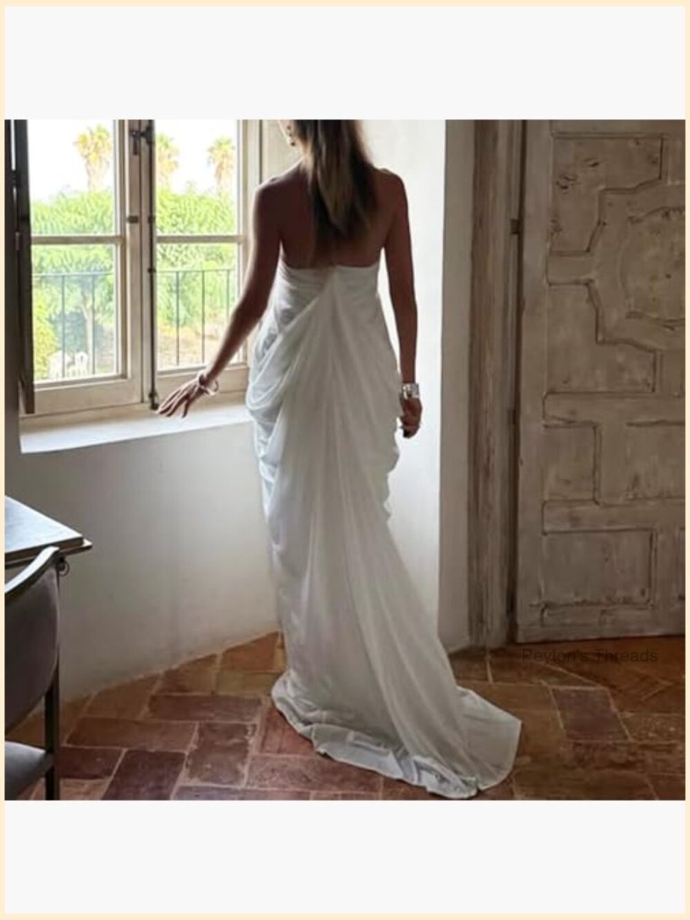 Halter Deep V-Neck Maxi Gown with Cascade Drape Floor-Length Wedding Guest Beach - Picture 3 of 7